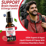 DR. BO Liquid B12 Spray bottle side view highlighting the organic certification