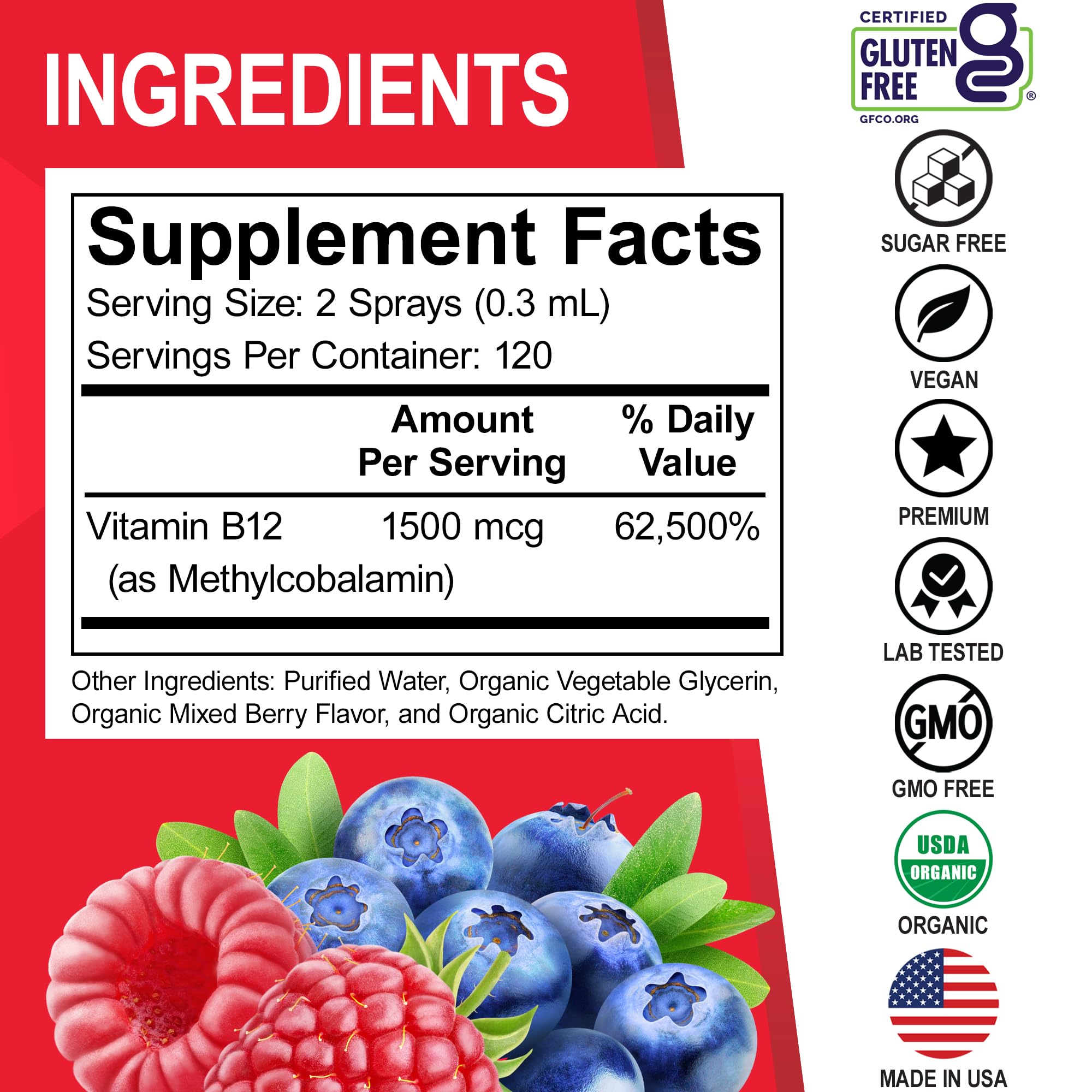 DR. BO Liquid B12 Spray in a lifestyle setting with fresh berries
