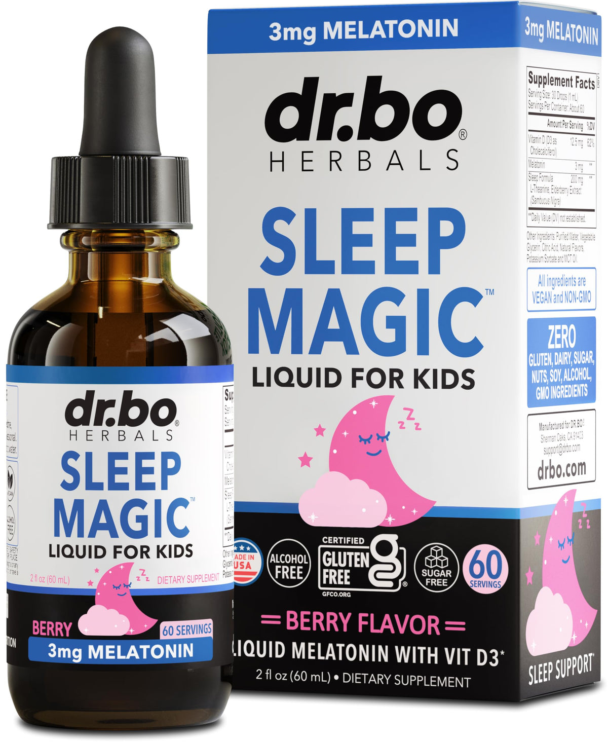 DR. BO Liquid Melatonin Kids Sleep Aid 3mg Berry Drops front view