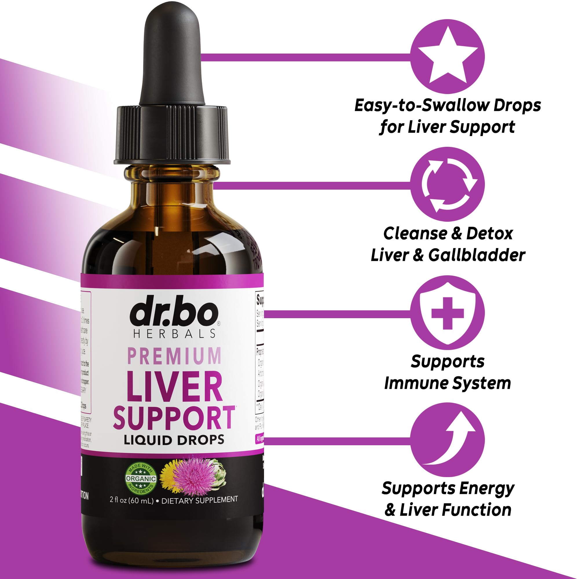 DR. BO Liver Support Drops side view showing dropper