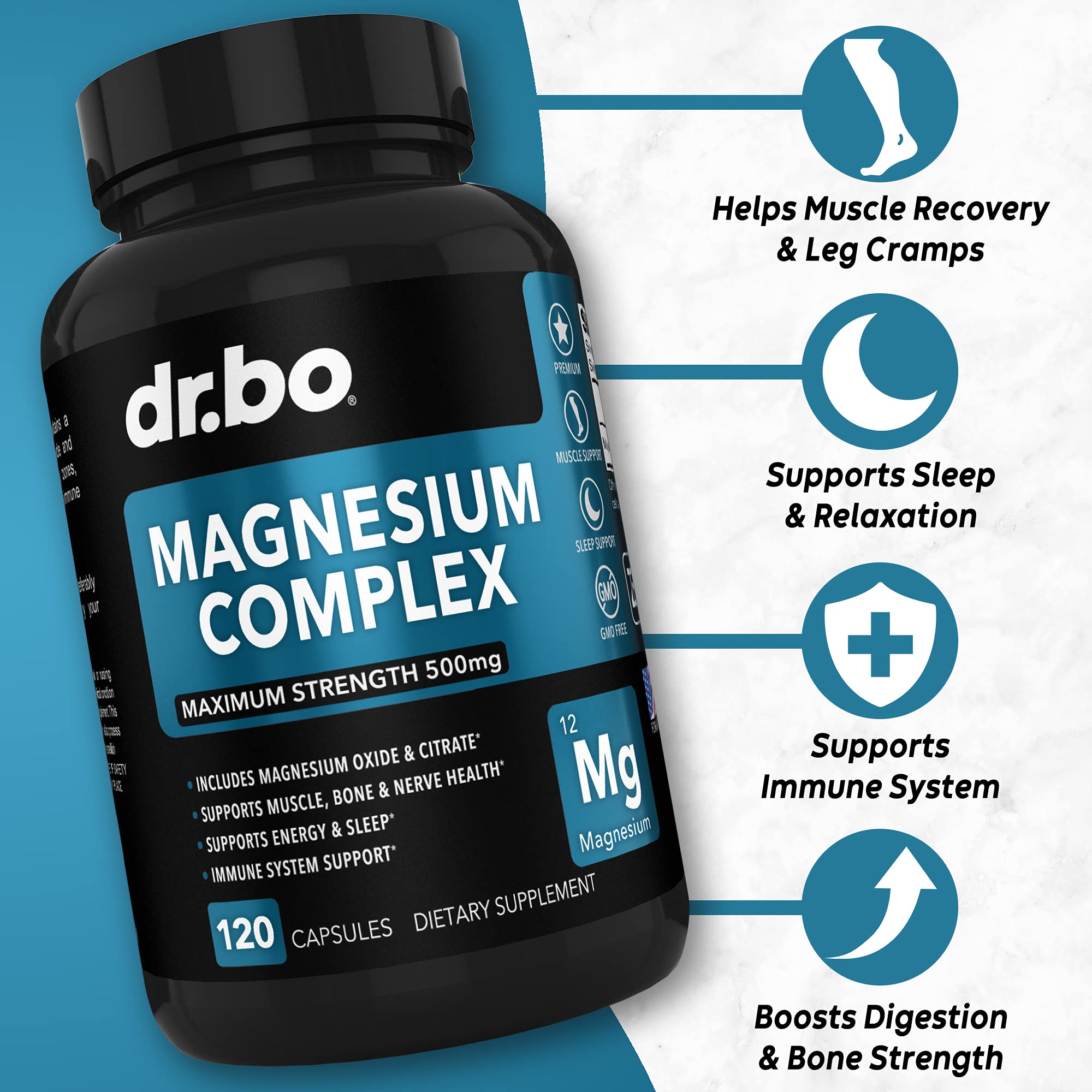 DR. BO Magnesium Complex 500mg Capsules side view
