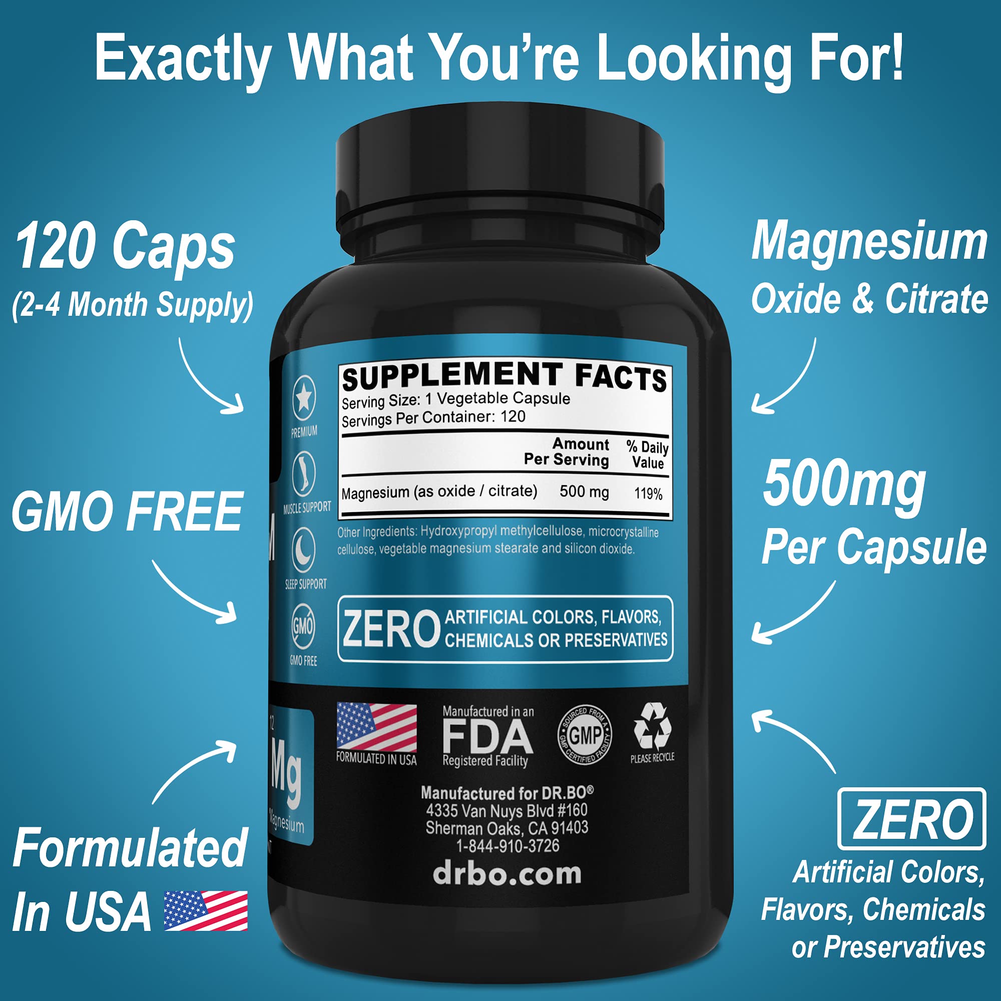 DR. BO Magnesium Complex 500mg Capsules with measuring spoon