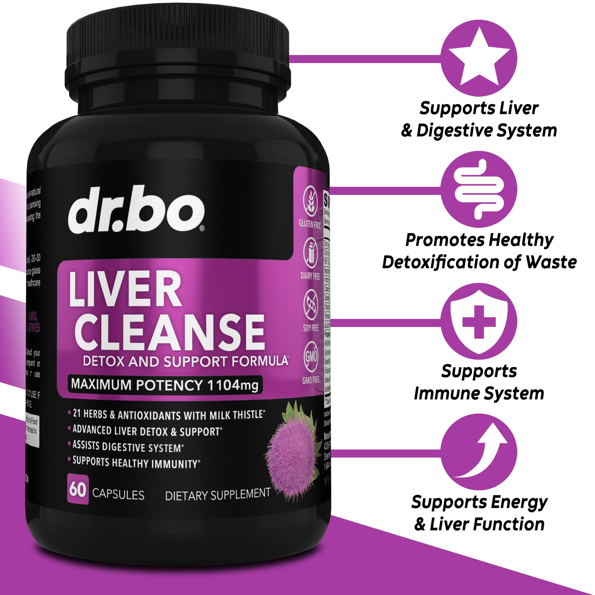DR. BO Milk Thistle Liver Support Supplement 200mg side view