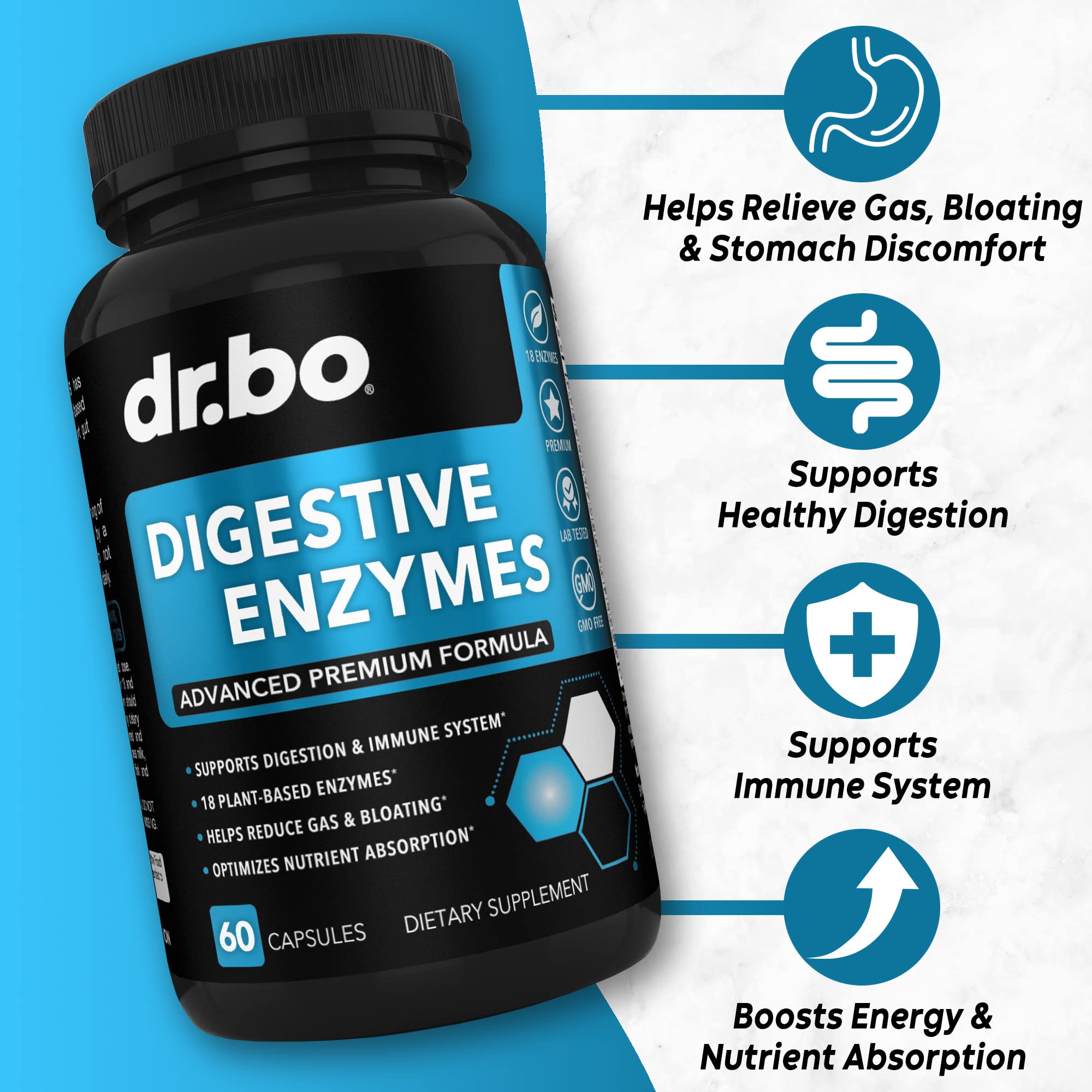DR. BO Multi-Enzymes Supplement capsules in a clear container