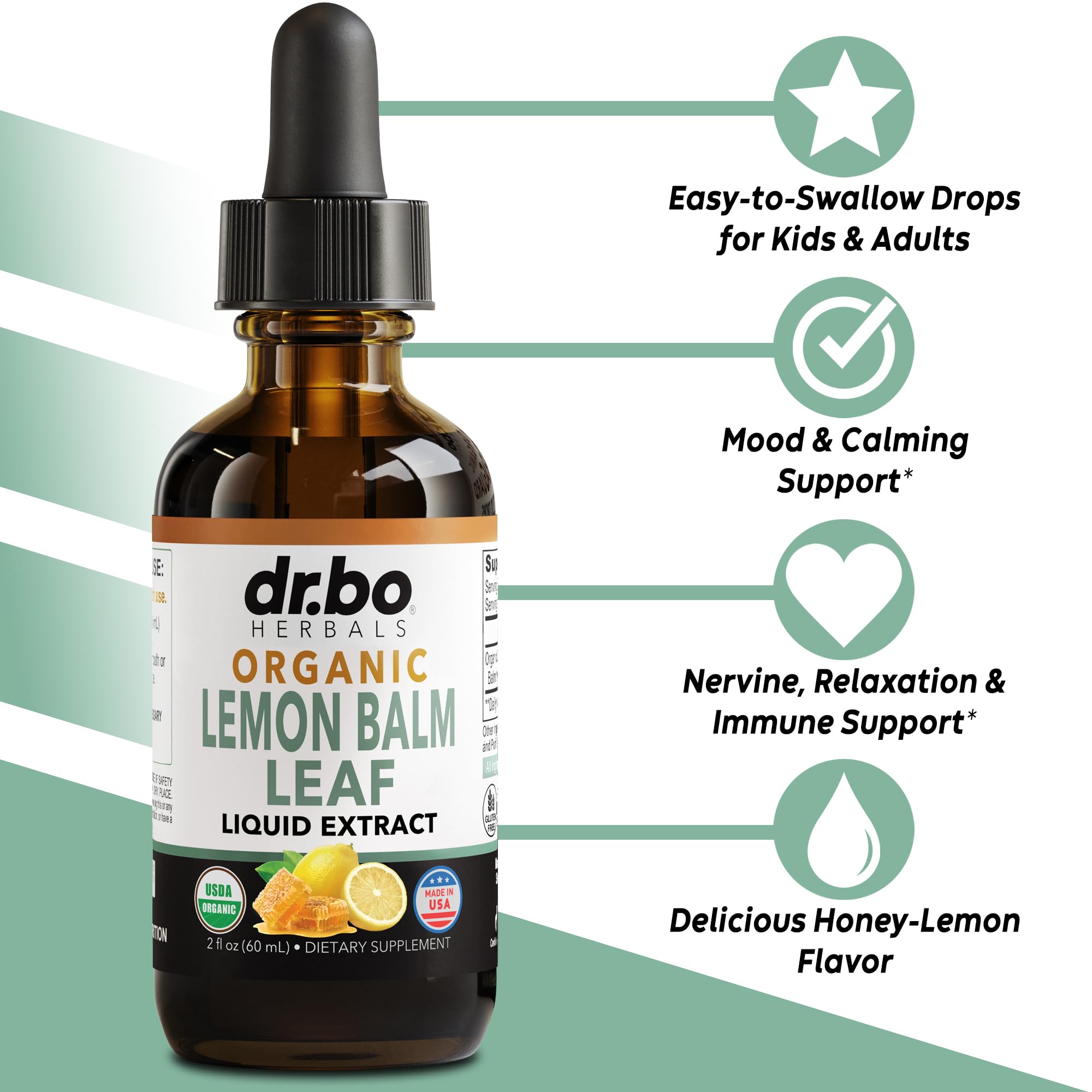 DR. BO Organic Lemon Balm Extract Tincture 2oz bottle with label