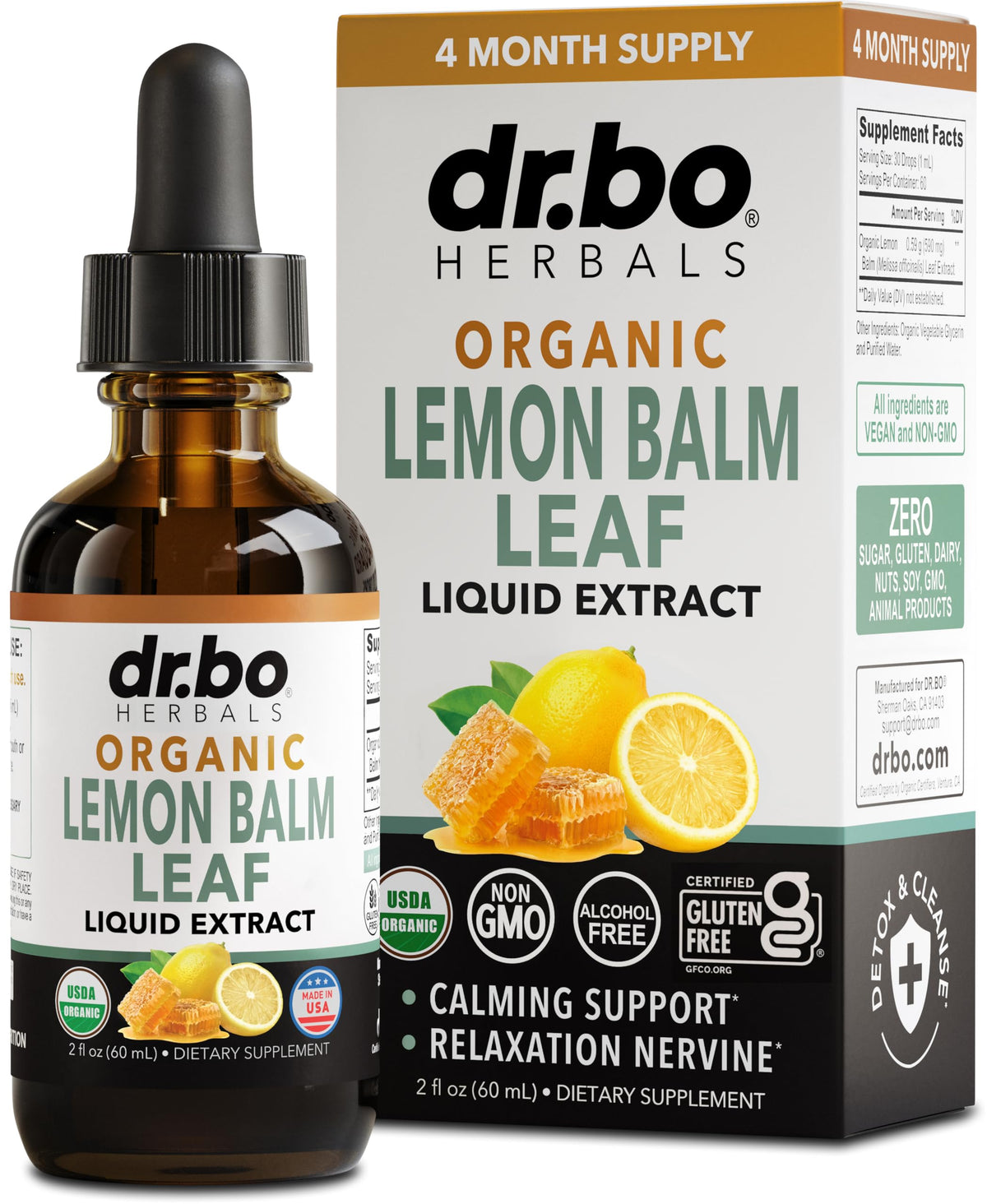 DR. BO Organic Lemon Balm Extract Tincture 2oz front view