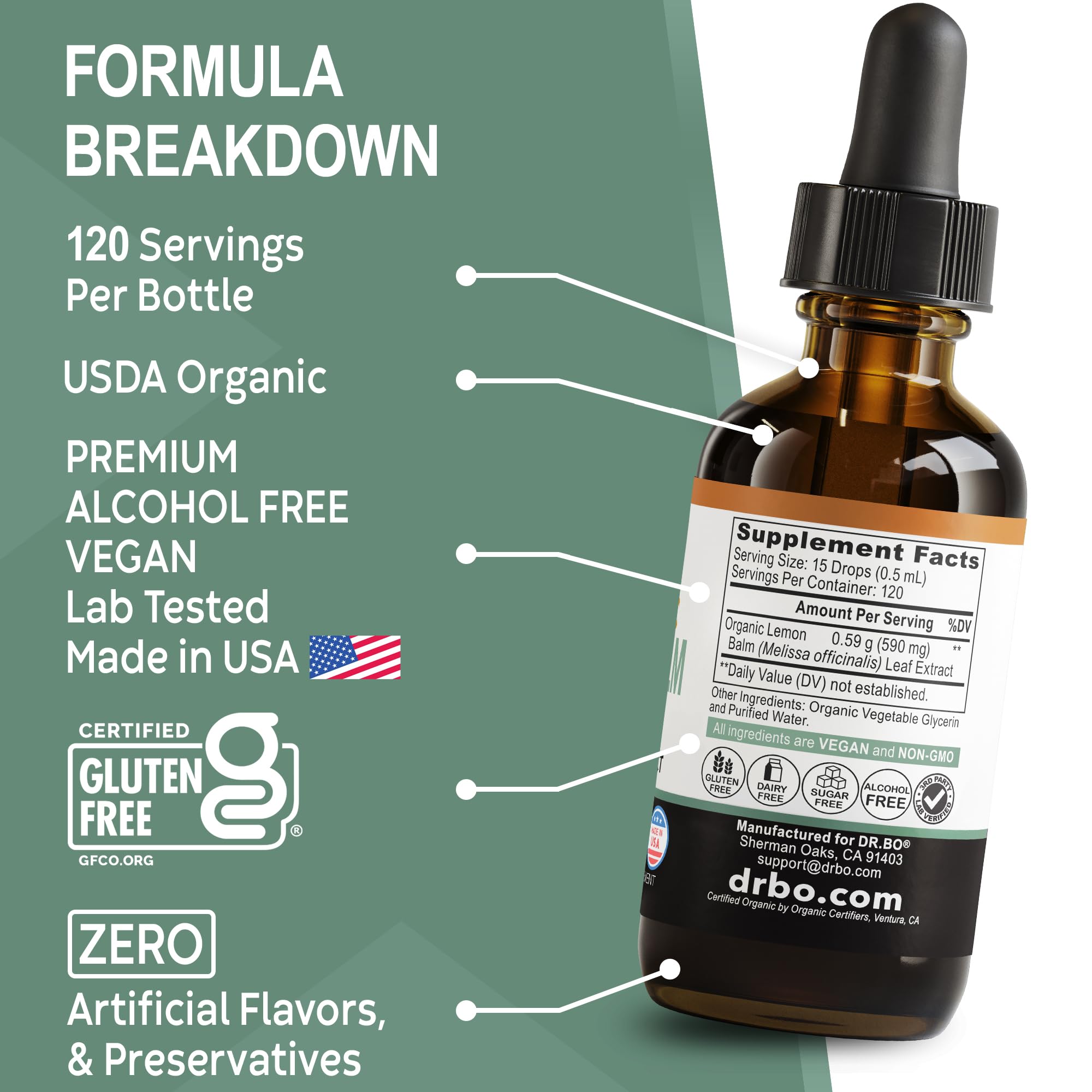 DR. BO Organic Lemon Balm Extract Tincture 2oz ingredients list