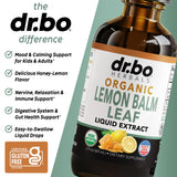 DR. BO Organic Lemon Balm Extract Tincture 2oz with lemon balm leaves