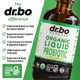 DR. BO Organic Liquid Probiotic Drops back view with ingredient list
