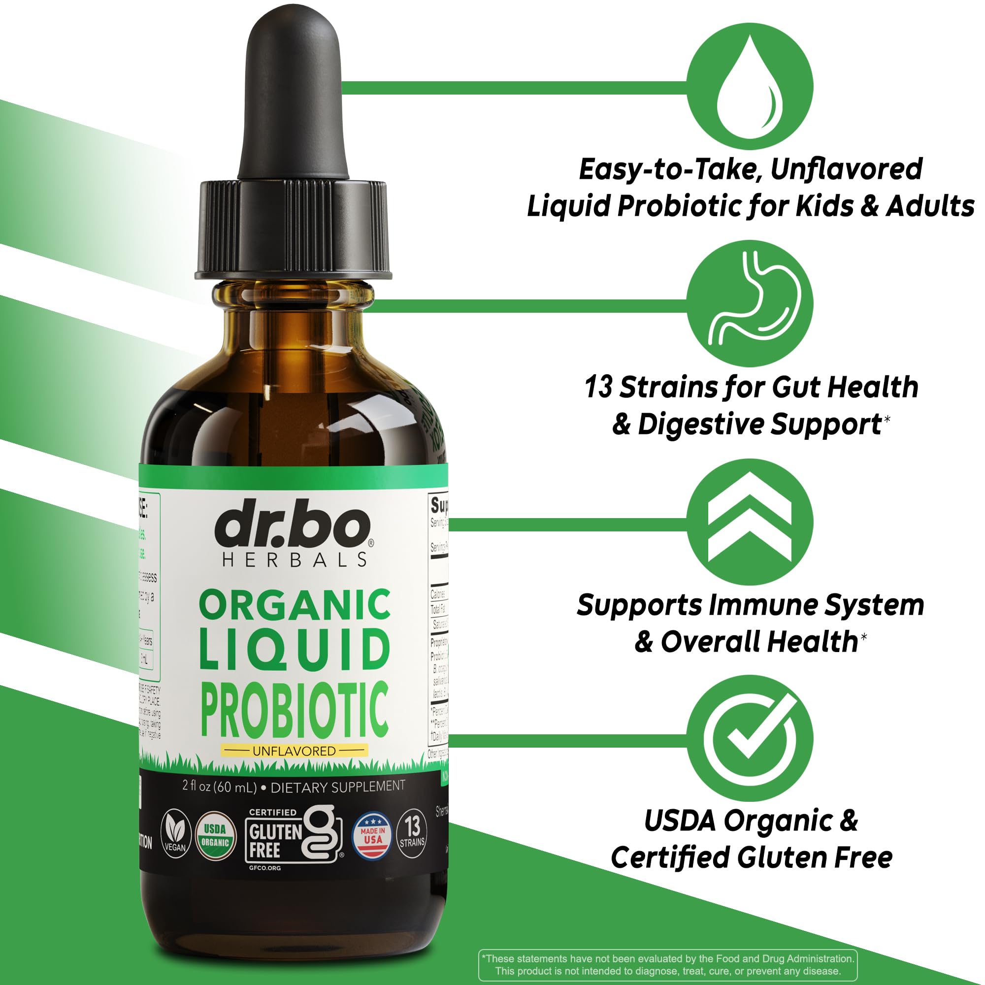 DR. BO Organic Liquid Probiotic Drops bottle side view