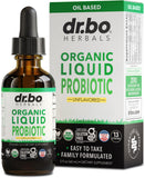 DR. BO Organic Liquid Probiotic Drops front view with packaging