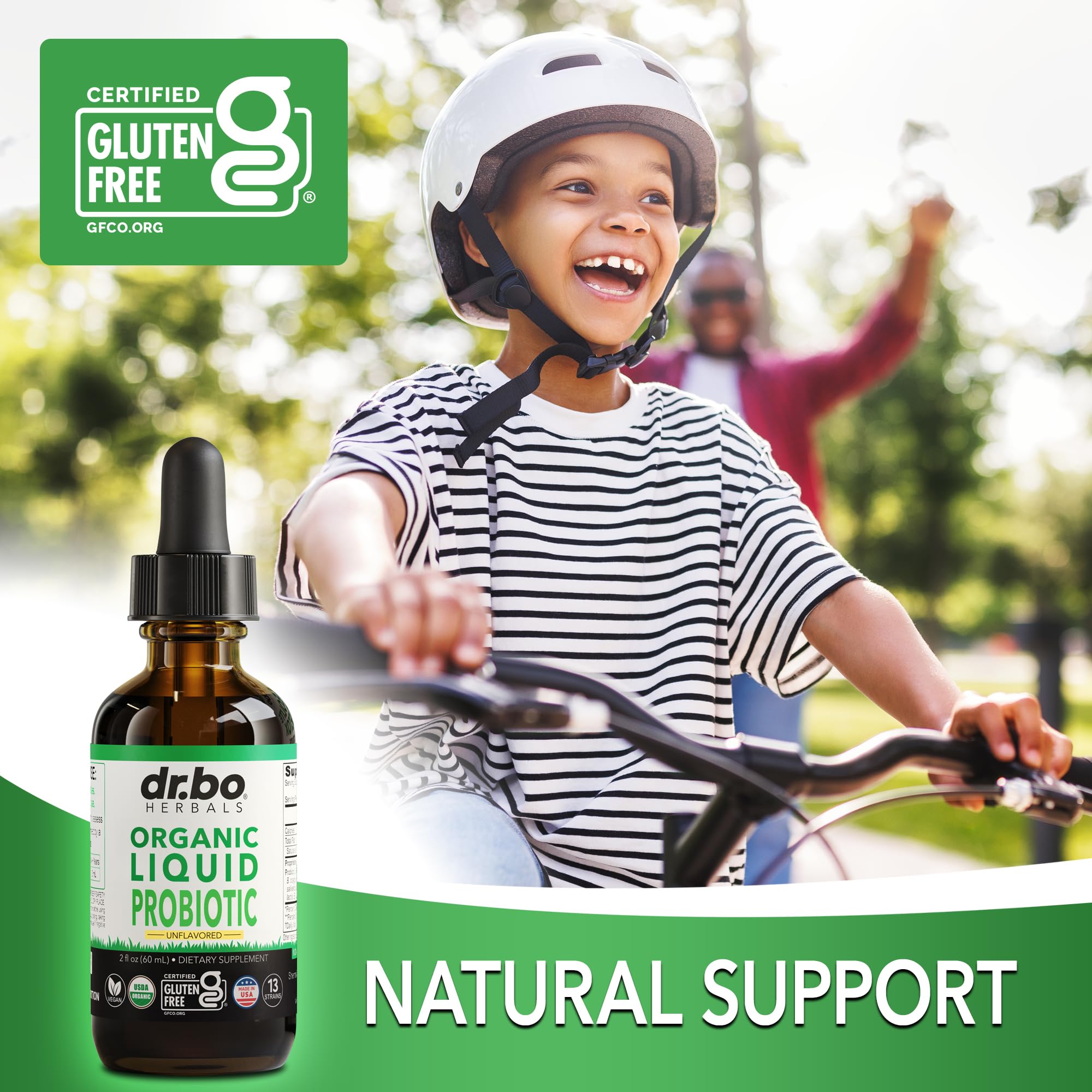 DR. BO Organic Liquid Probiotic Drops lifestyle scene with family