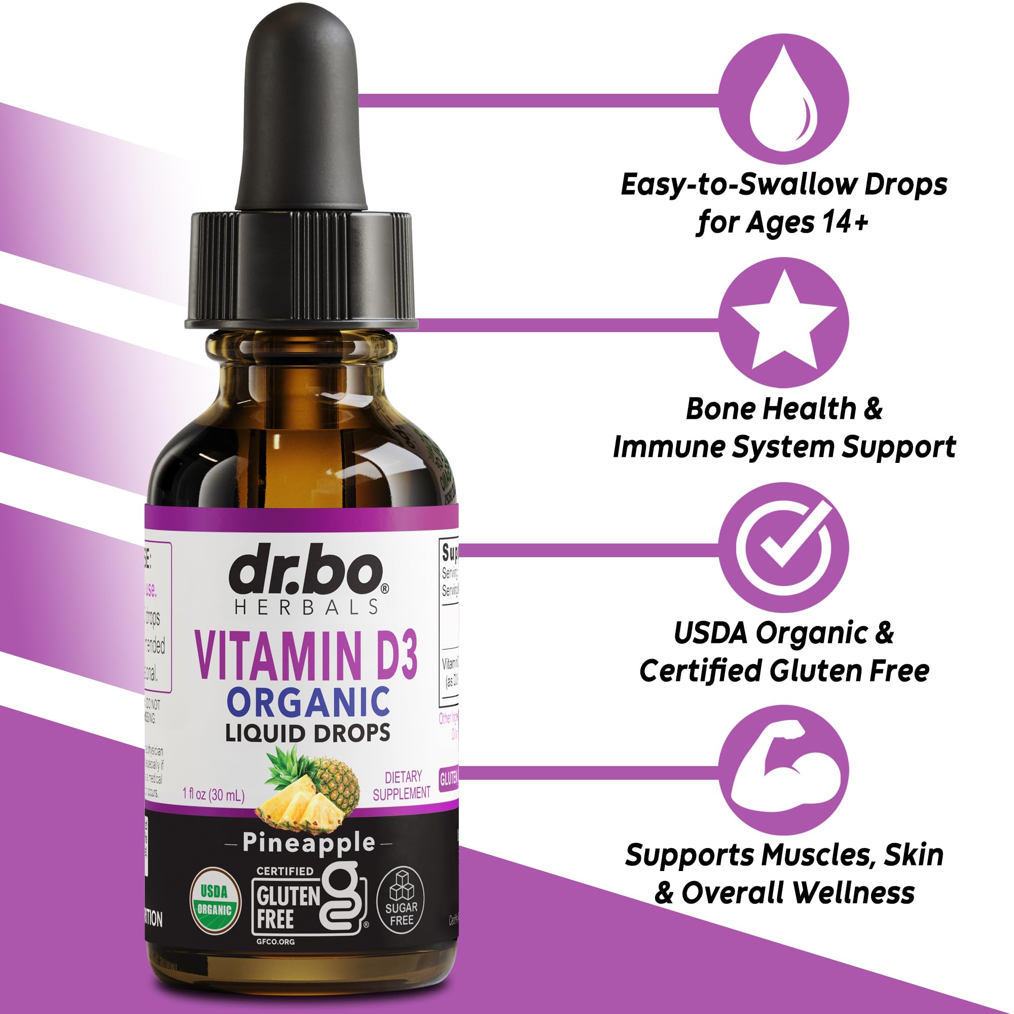 DR. BO Organic Vitamin D3 Liquid Drops bottle back view