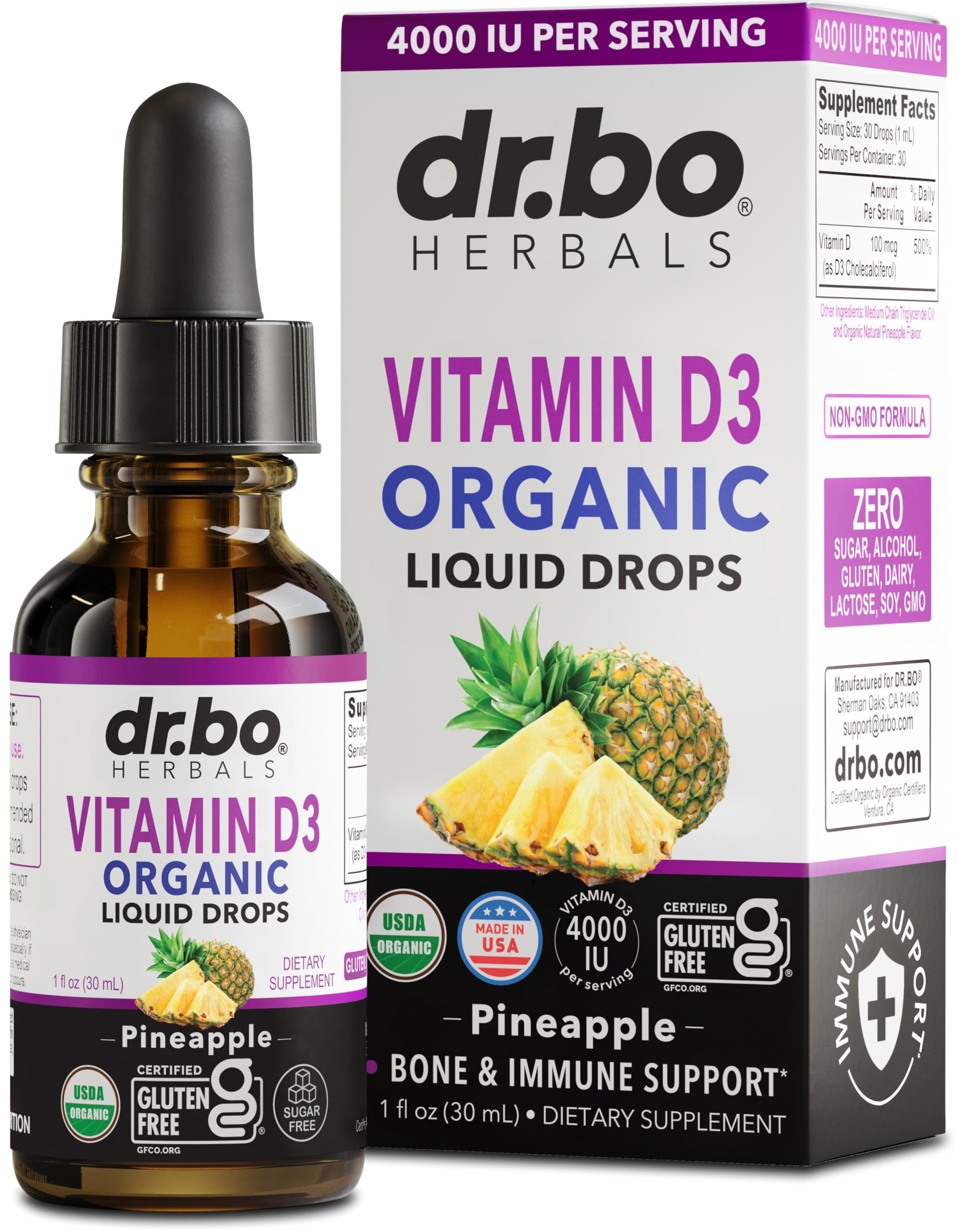 DR. BO Organic Vitamin D3 Liquid Drops bottle front view