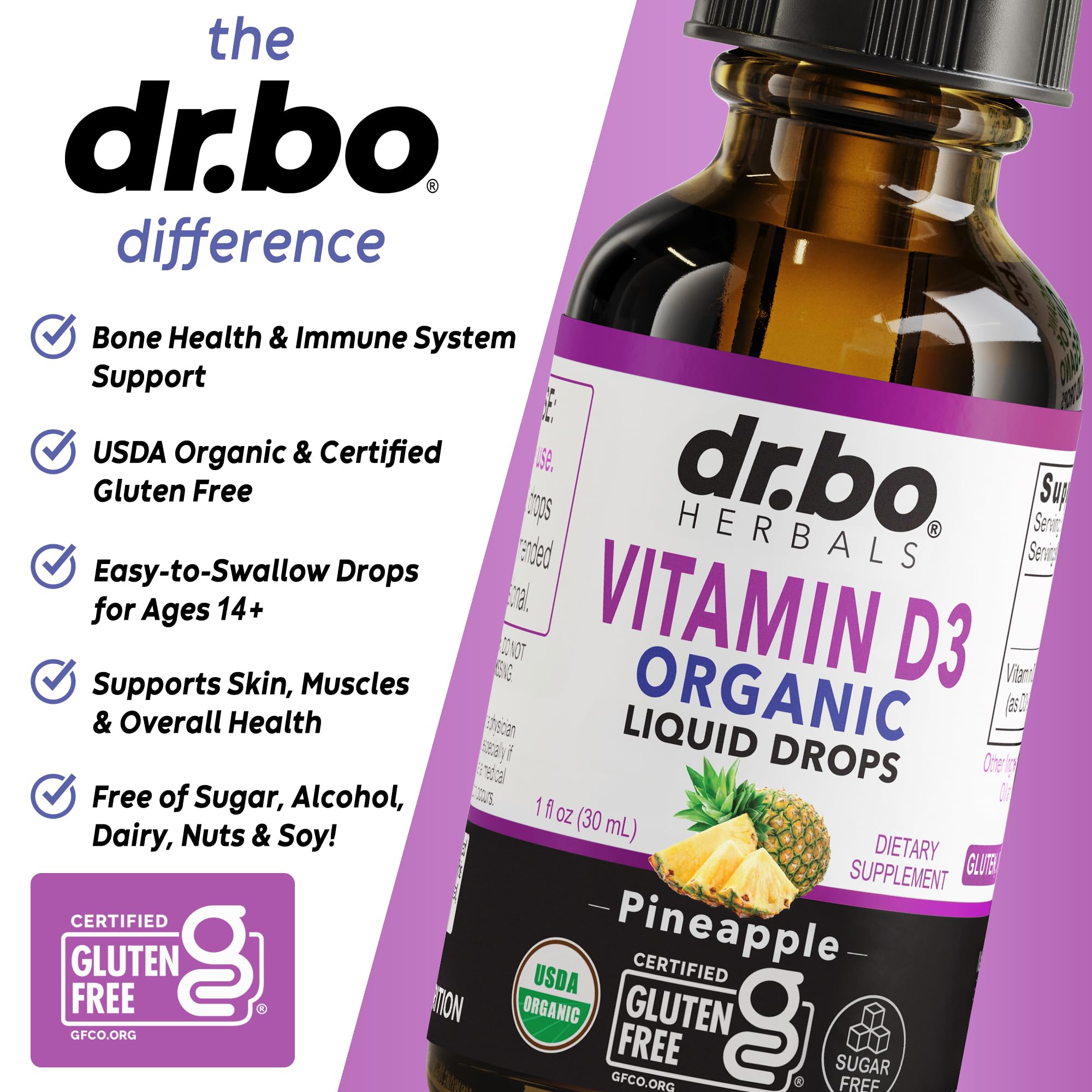 DR. BO Organic Vitamin D3 Liquid Drops packaging