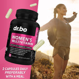 DR. BO Women's Multivitamin Supplement with a glass of water