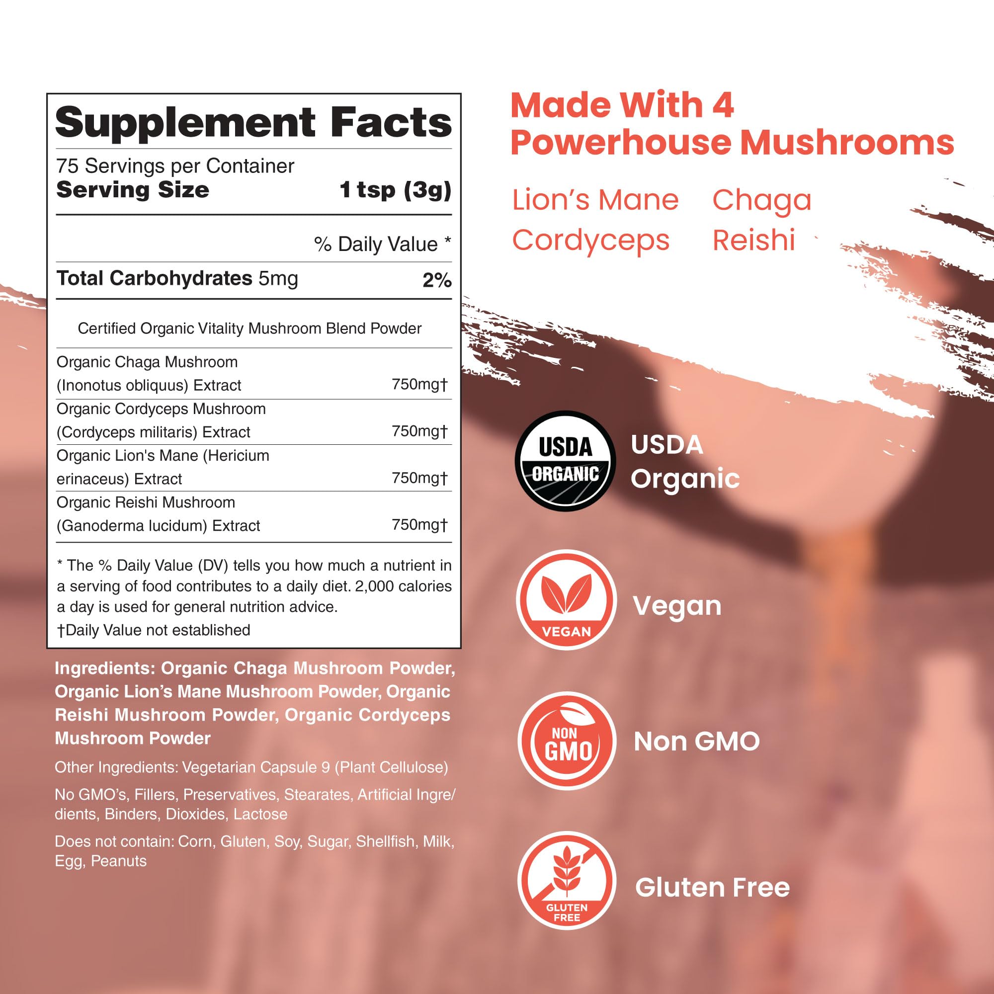 Dr. Botanical Health 4 in 1 Mushroom Complex ingredients list