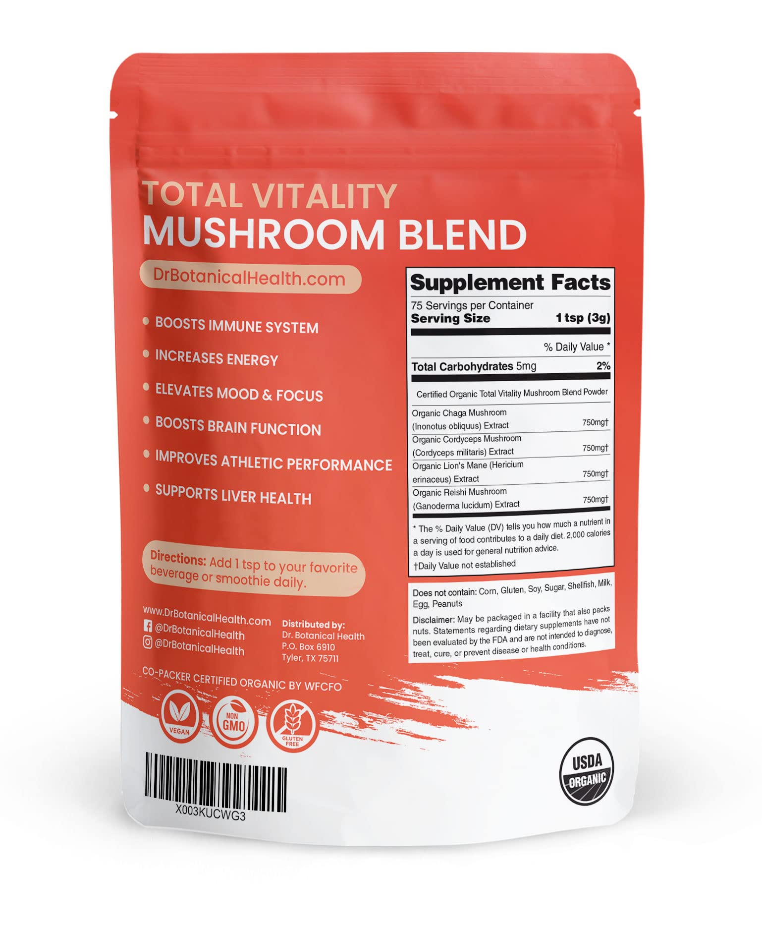 Dr. Botanical Health 4 in 1 Mushroom Complex side view packaging