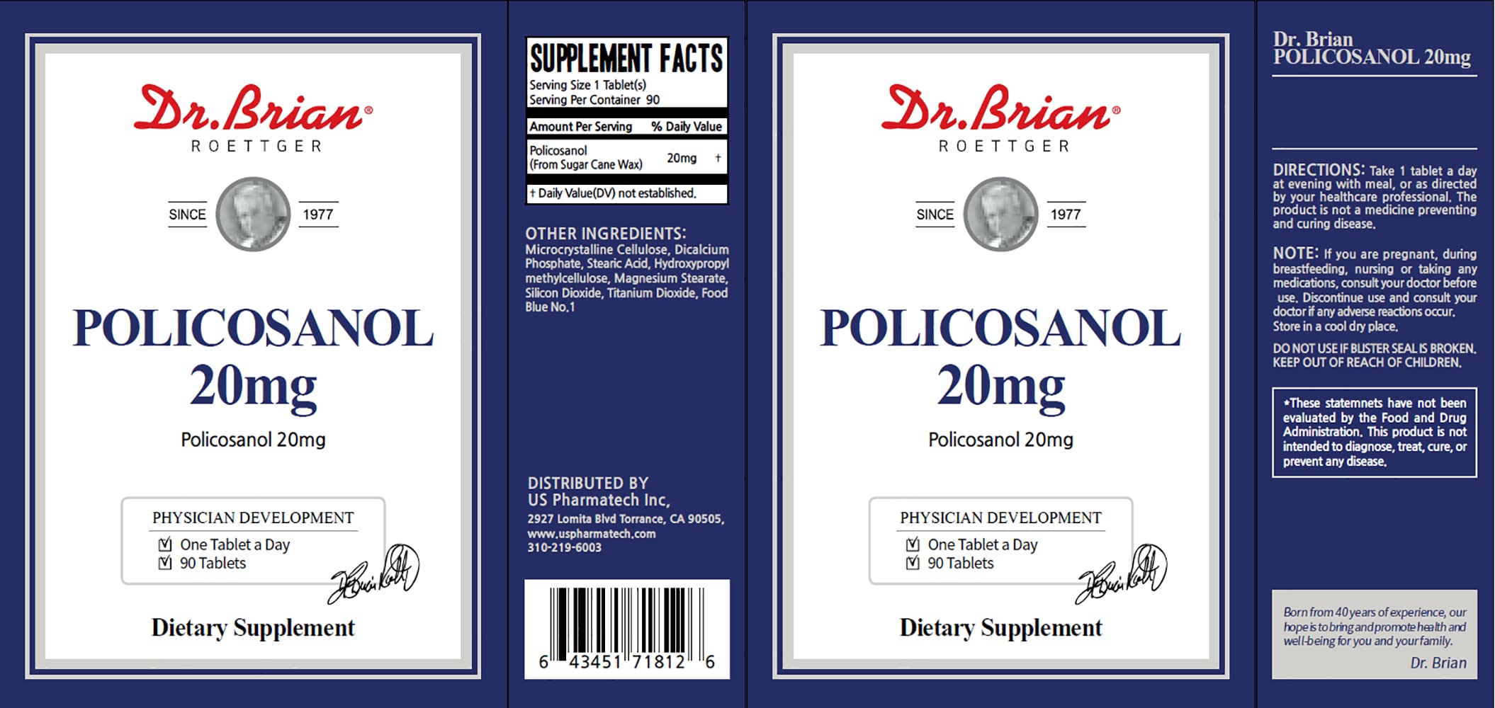 DR.BRIAN ROETTGER Policosanol 20mg Tablets daily use