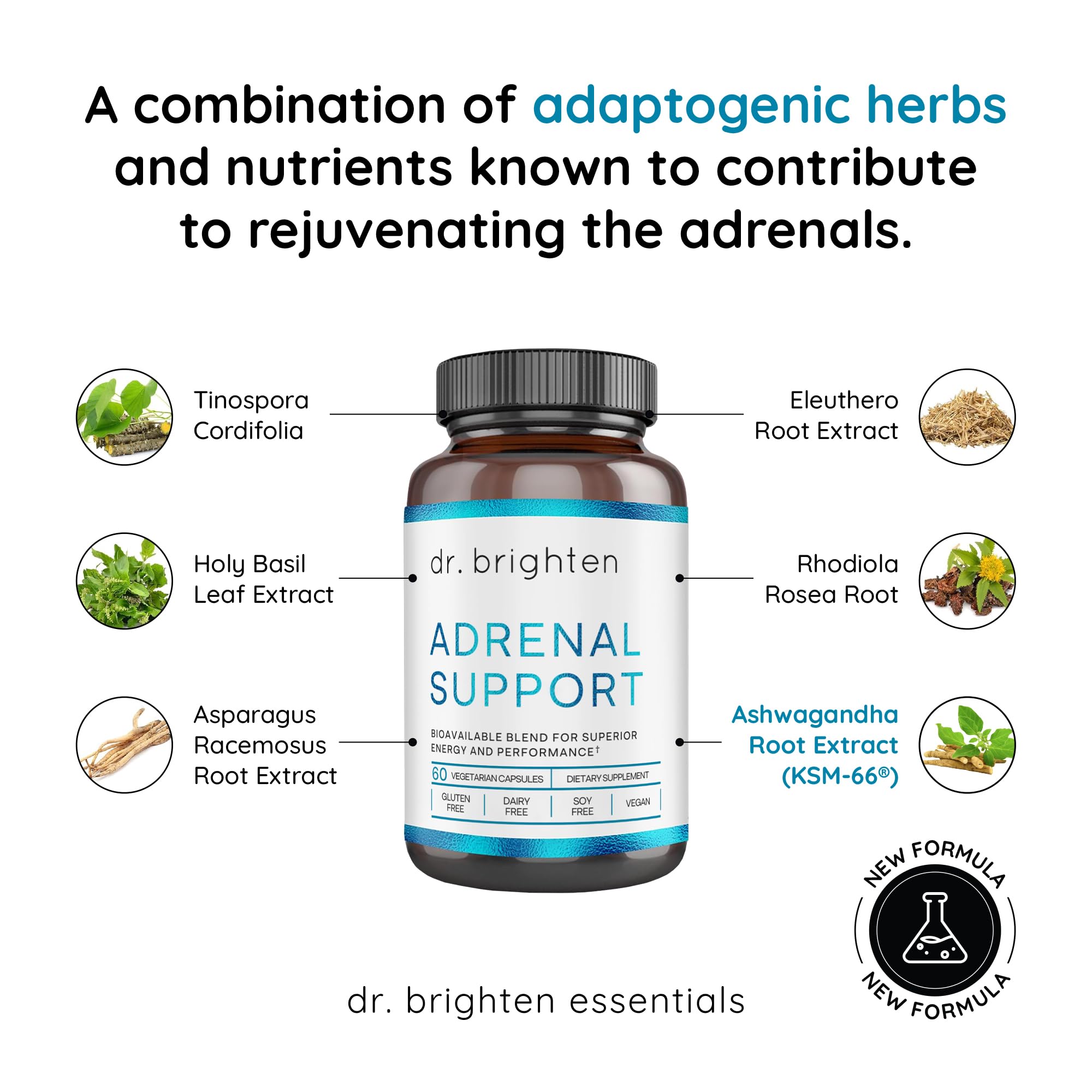 Dr. Brighten Adrenal Support Capsules on a table