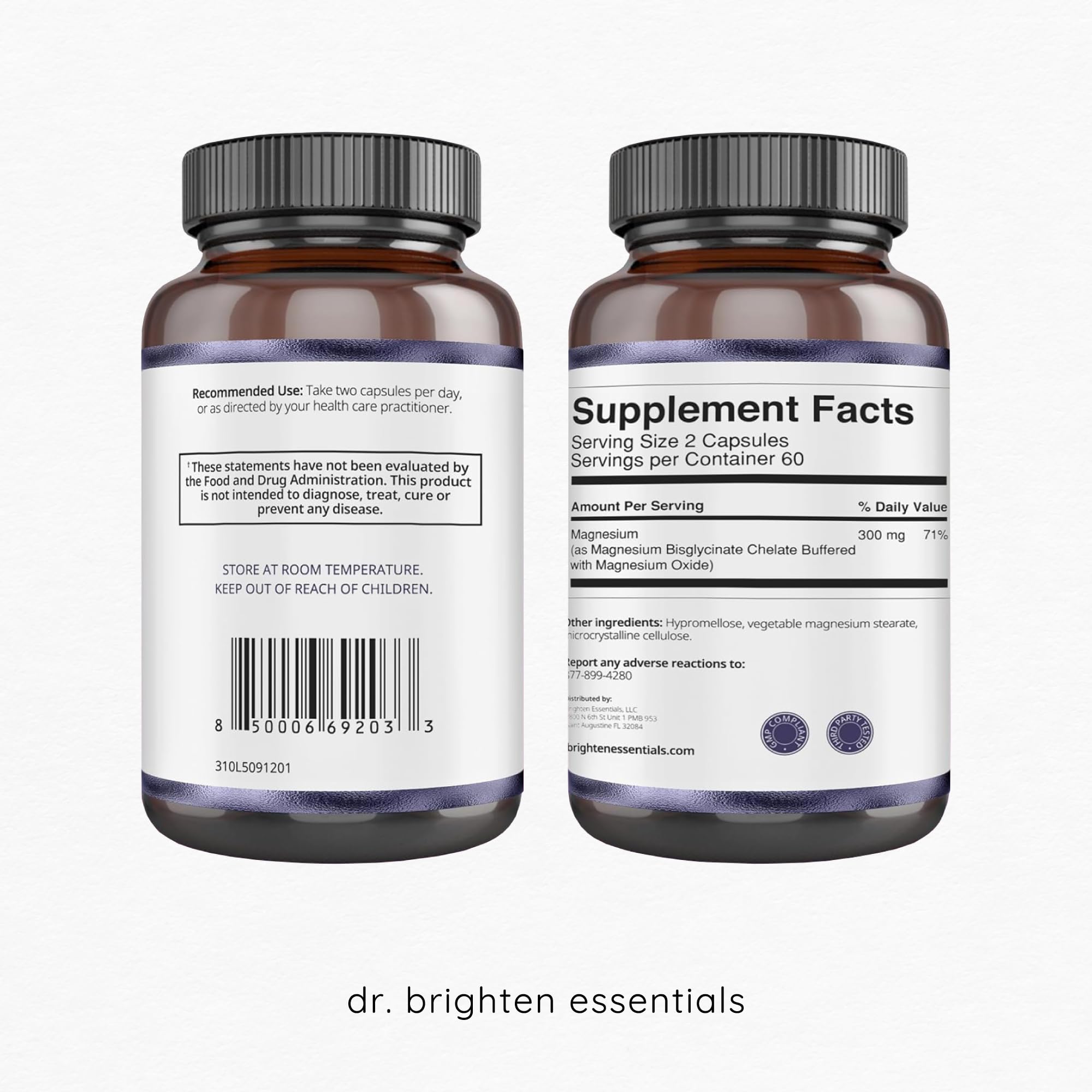 Dr. Brighten Magnesium Plus 150mg Capsules side view