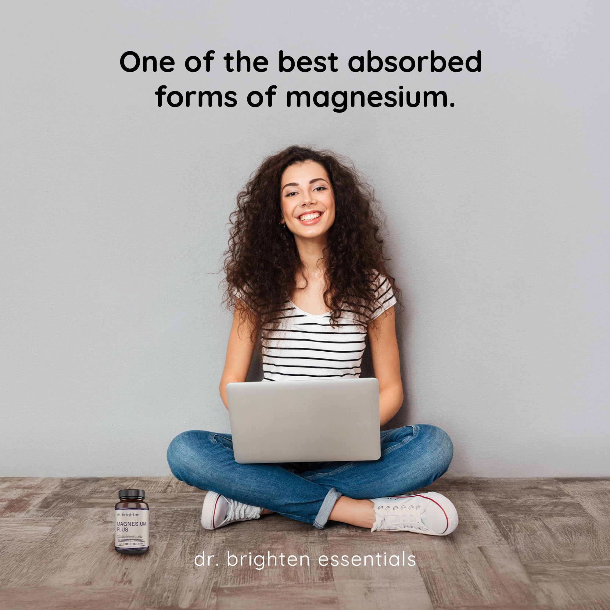 Dr. Brighten Magnesium Plus 150mg Capsules with measuring spoon