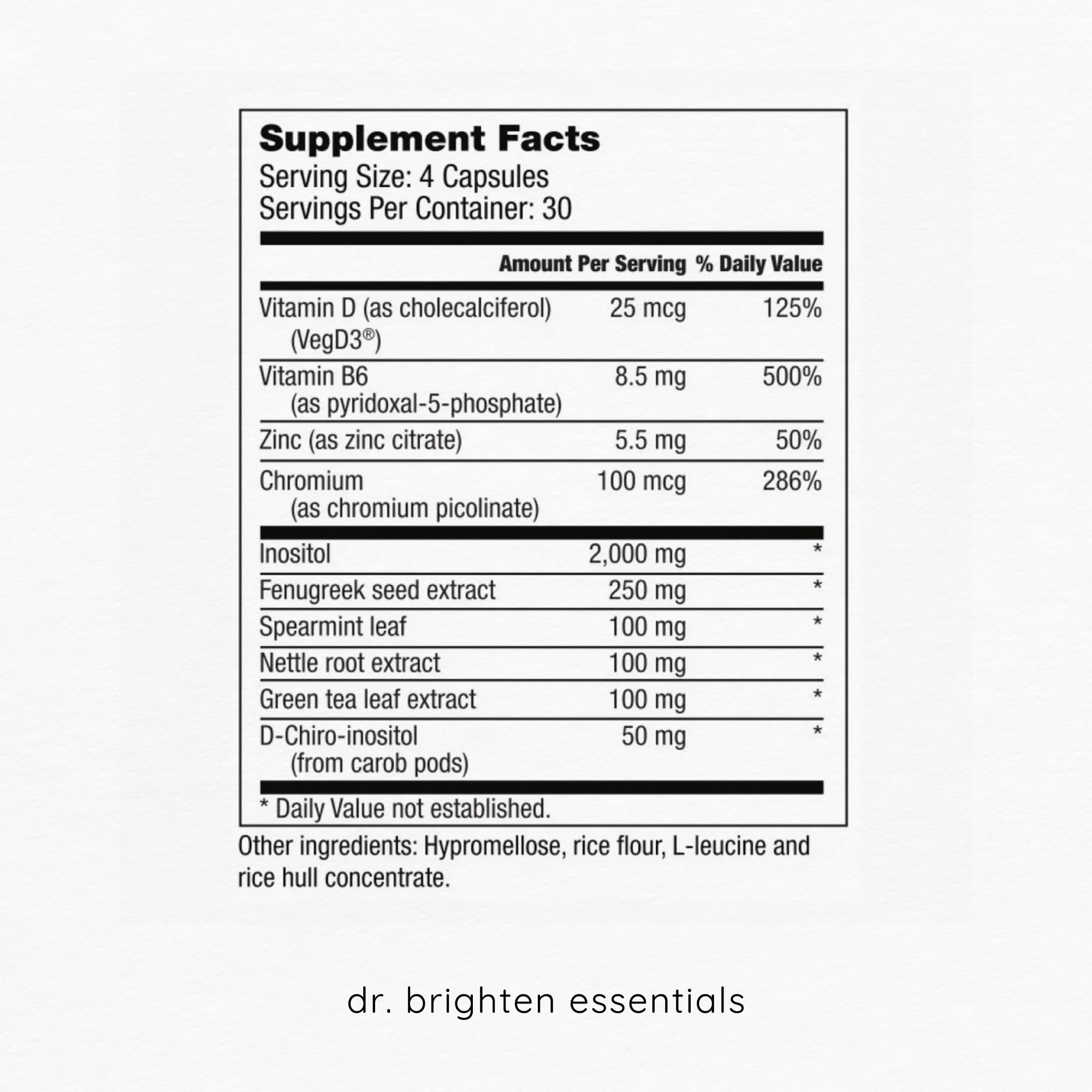 Dr. Brighten Myo-Inositol Plus supplement packaging details
