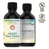 Dr Clark Store Green Black Walnut Hull Tincture on wooden table