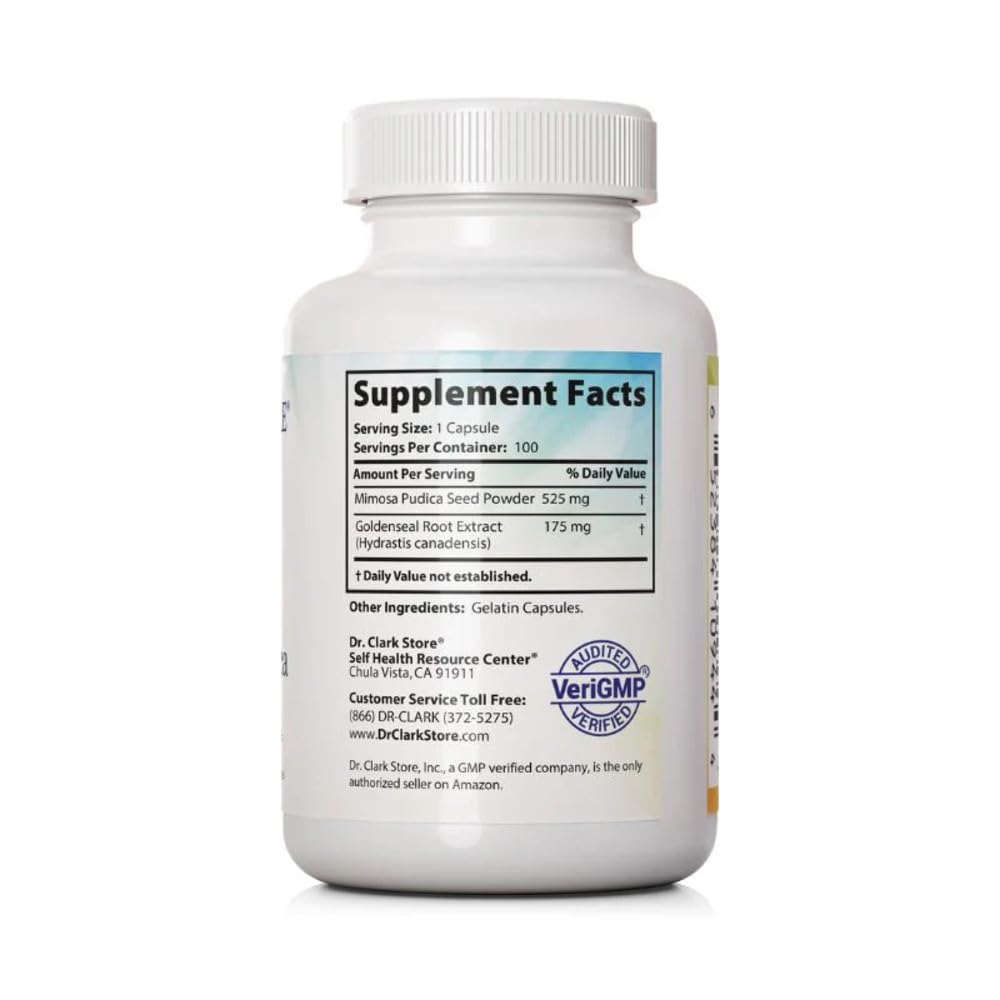 Dr Clark Store Mimosa Pudica Goldenseal Capsules bottle side view