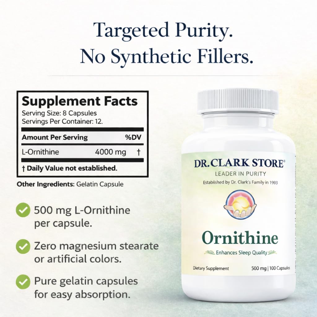 Dr Clark Store Ornithine Supplement 500mg bottle side view