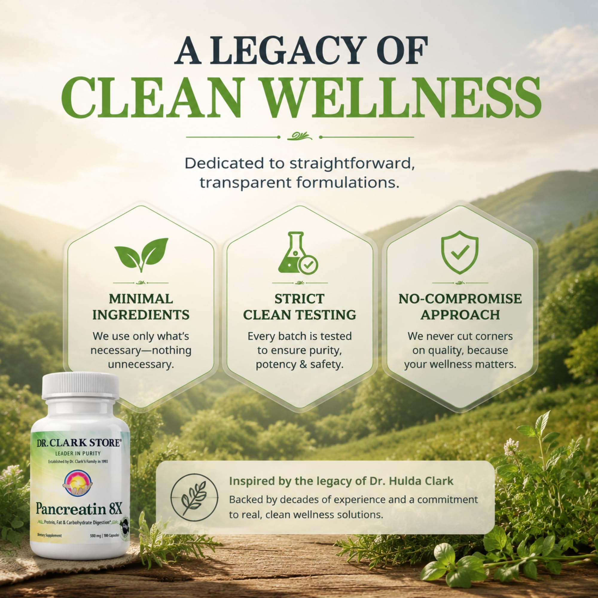 Dr Clark Store Pancreatin 8X Multi-Enzyme Supplement packaging details
