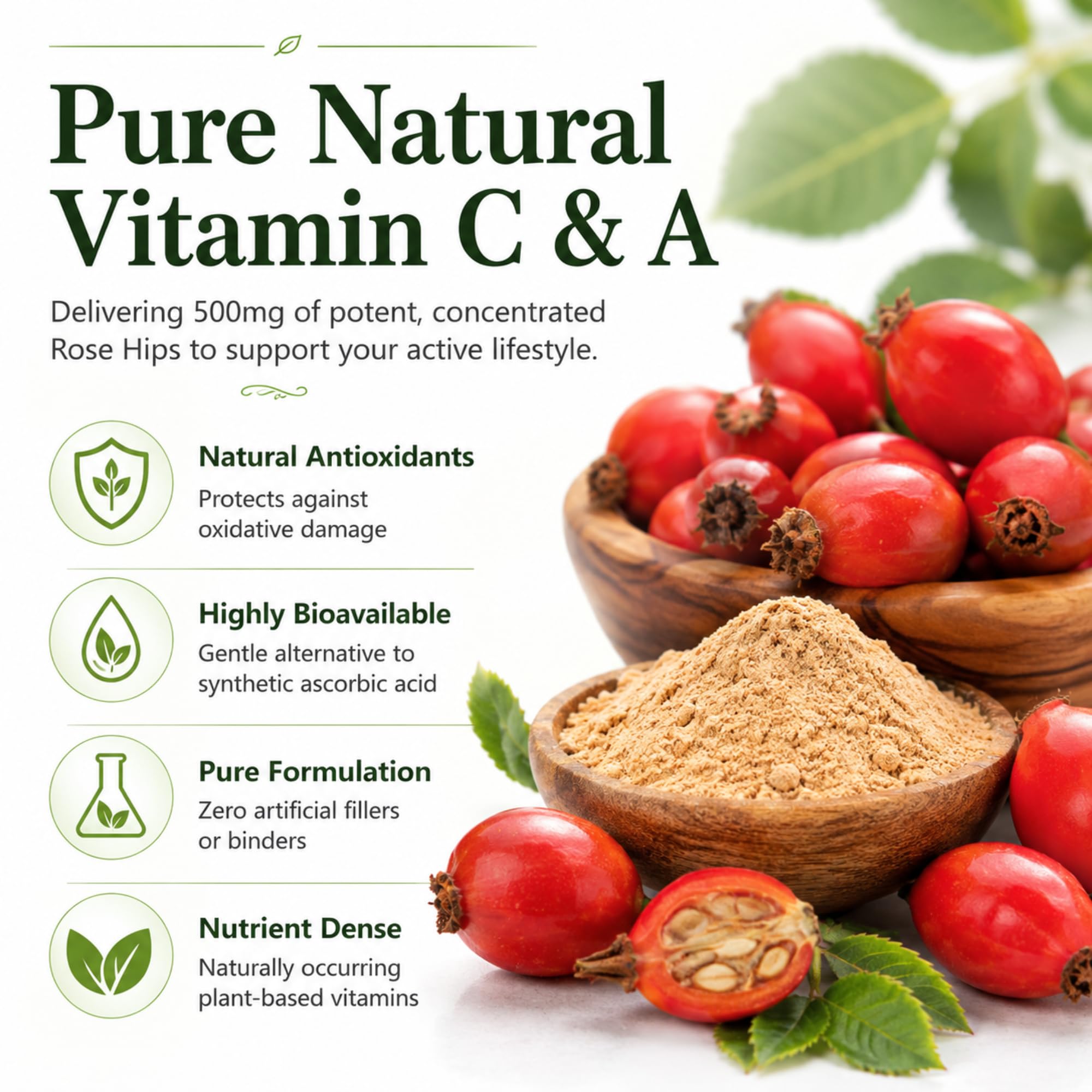 Dr Clark Store Rose Hips Blended Vitamin Supplement close-up of ingredients