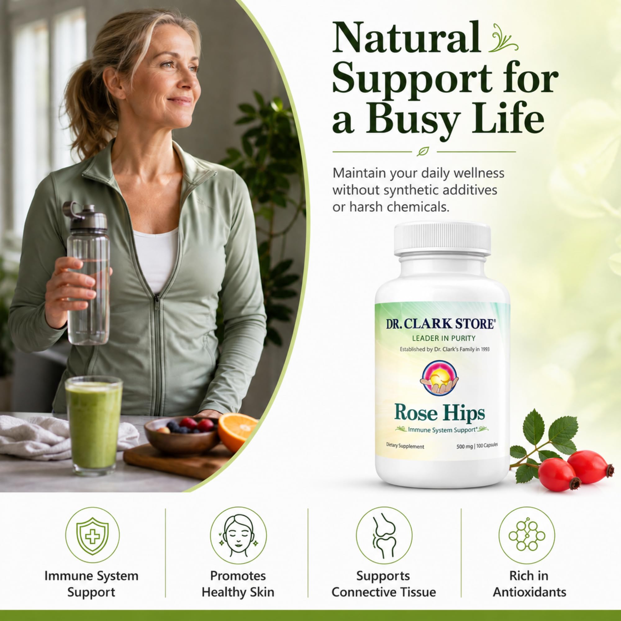 Dr Clark Store Rose Hips Blended Vitamin Supplement packaging