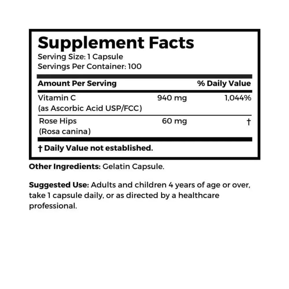 Dr Clark Store Vitamin C with Rose Hips 1000mg capsules packaging