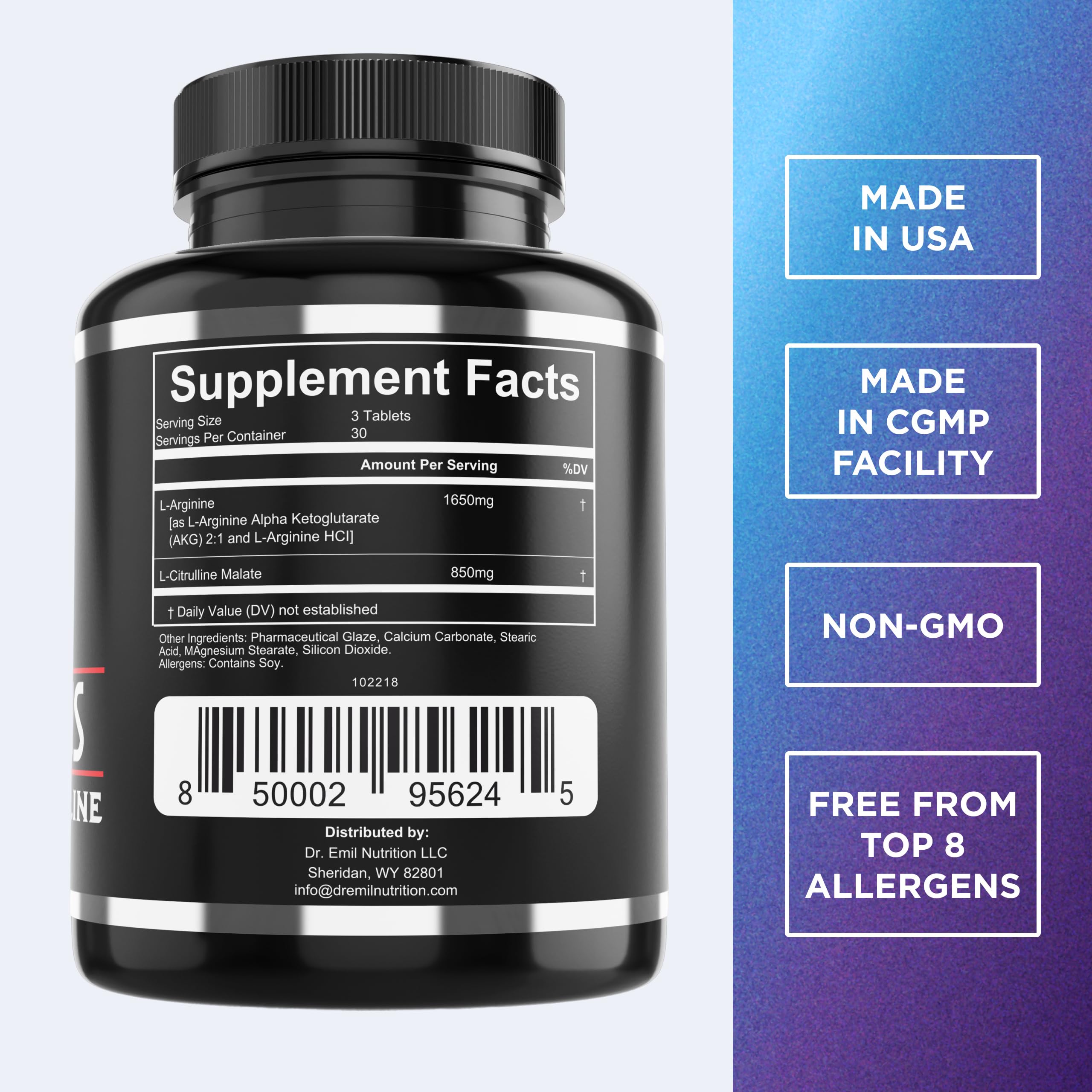 DR. EMIL NUTRITION L-Arginine Tablets 2500mg side view