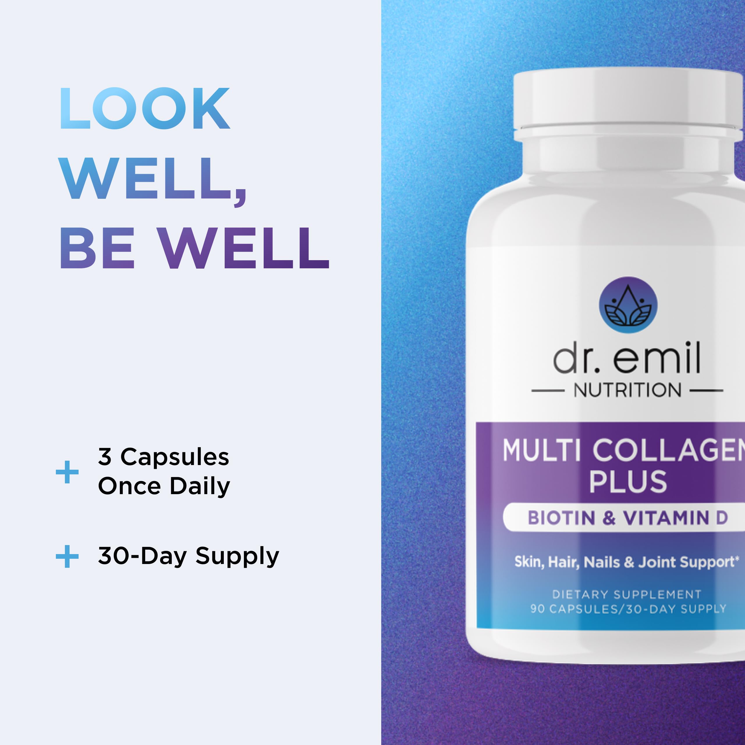DR. EMIL NUTRITION Multi Collagen Plus pills in a hand