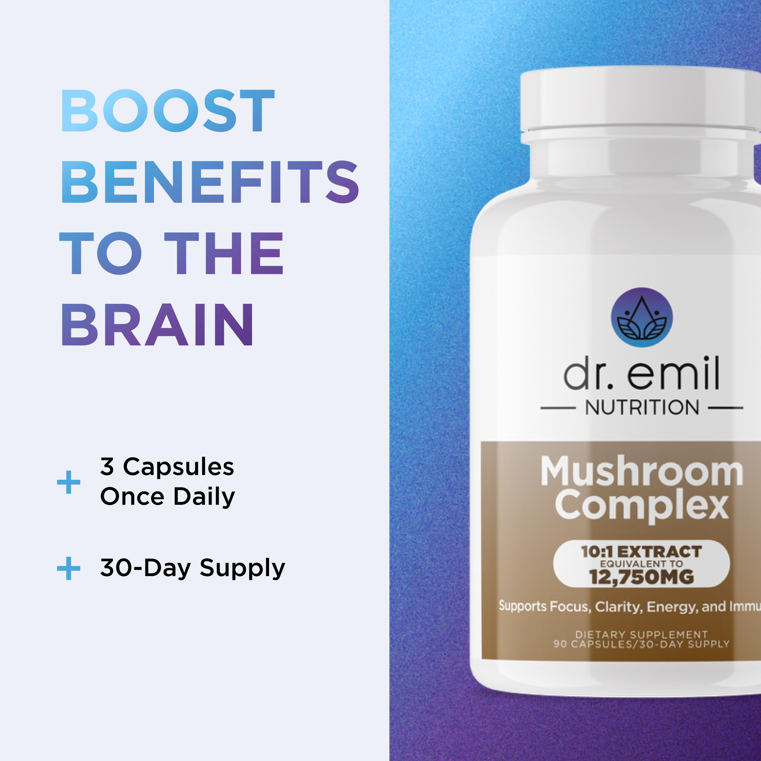 DR. EMIL NUTRITION Mushroom Complex with measuring spoon and water