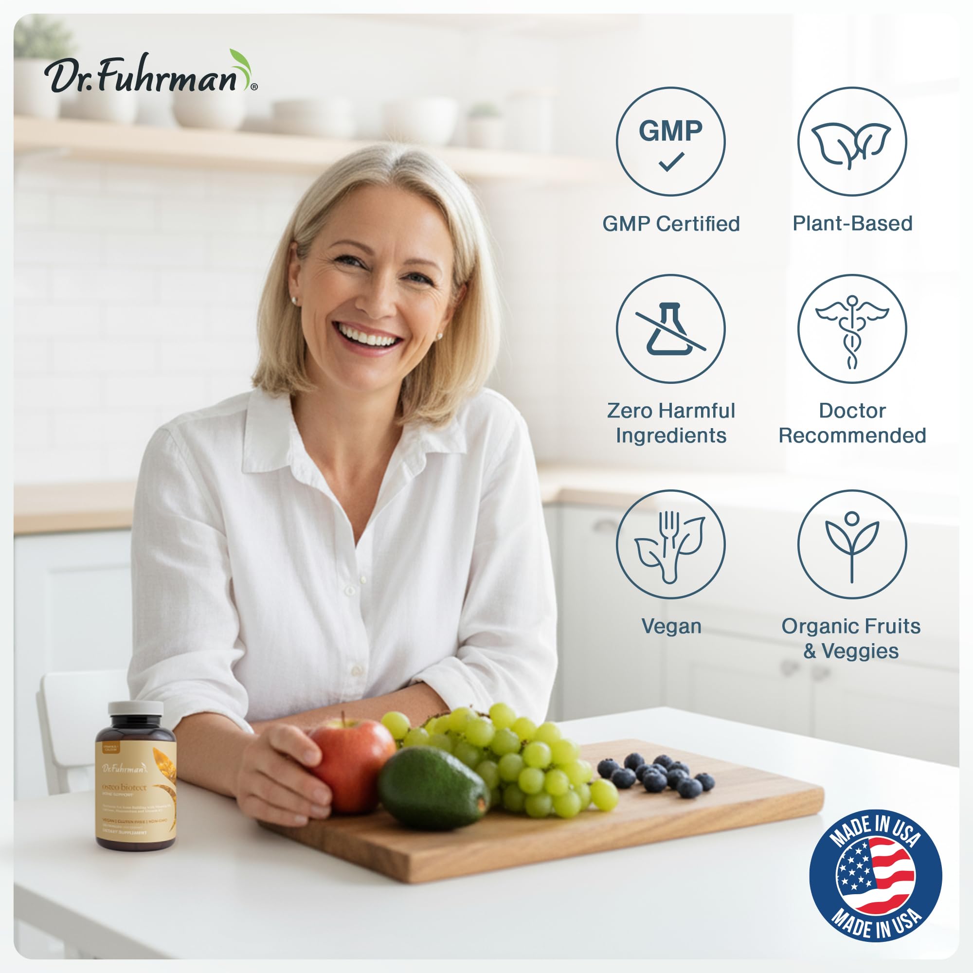 Dr. Fuhrman Calcium Supplement 200mg on a wooden table
