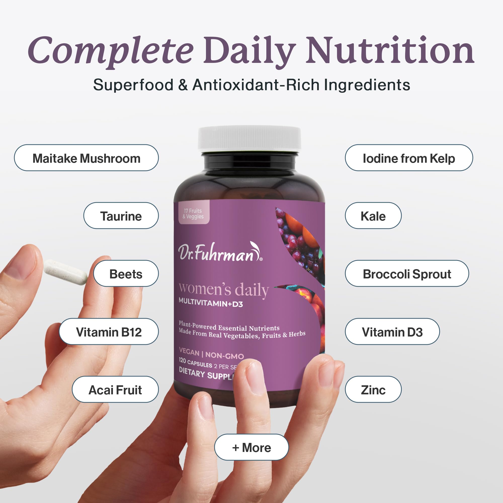 Dr. Fuhrman Women's Daily Multivitamin back view with ingredient list