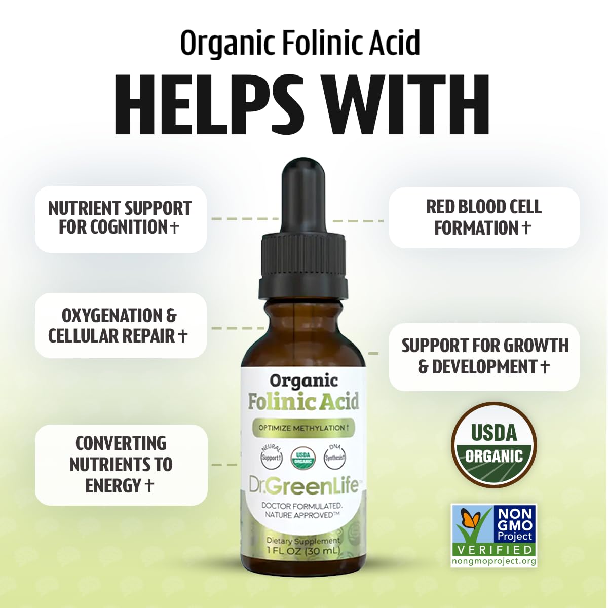 Dr. Green Mom Folinic Acid Drops bottle with dropper