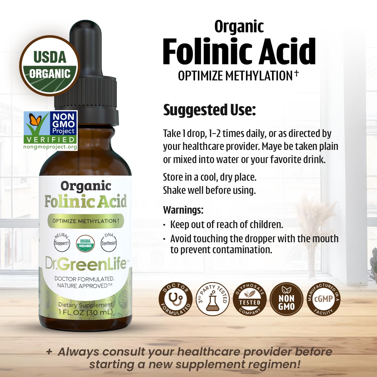 Dr. Green Mom Folinic Acid Drops ingredients list