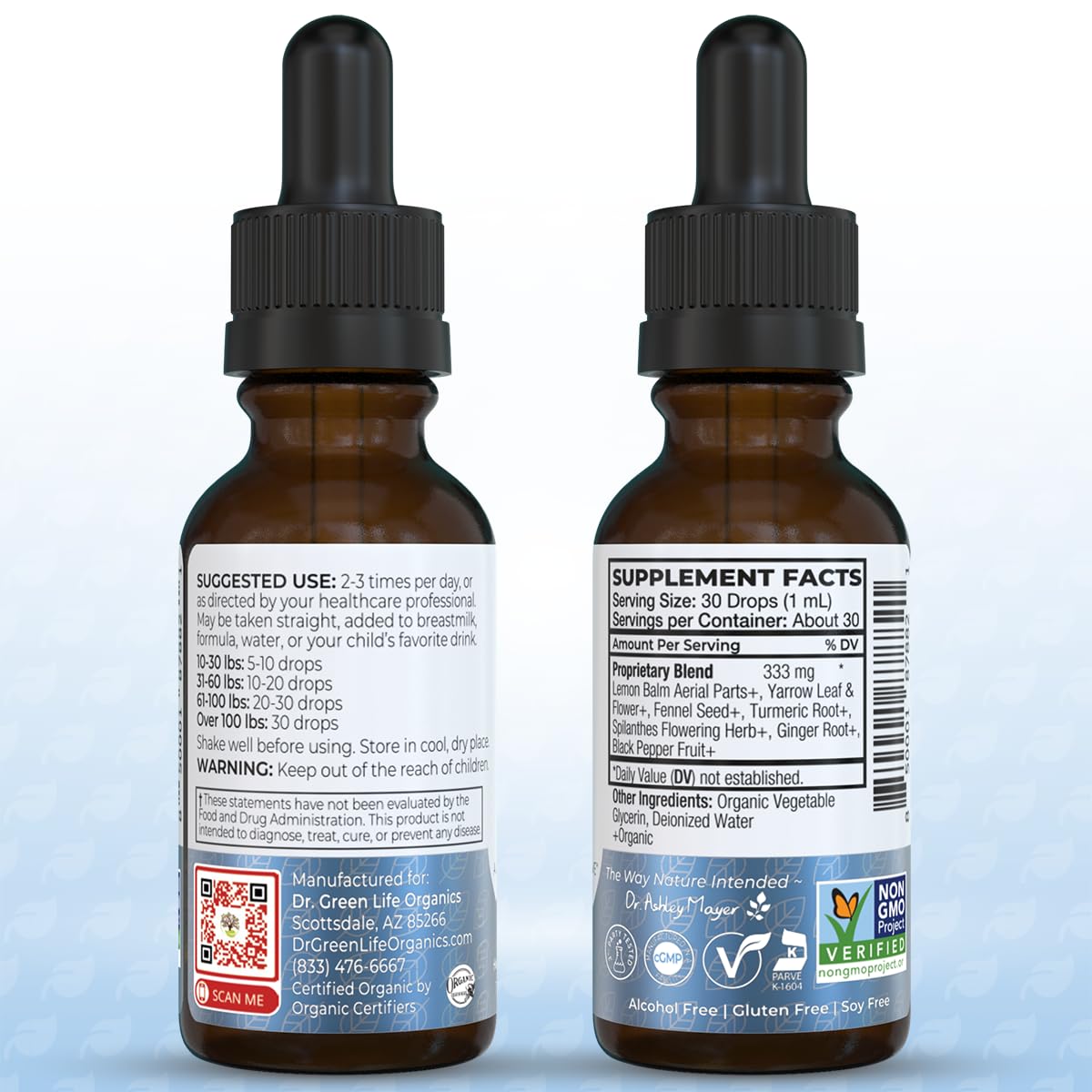 Dr. Green Mom Nature Profen Kids liquid herbal supplement back view