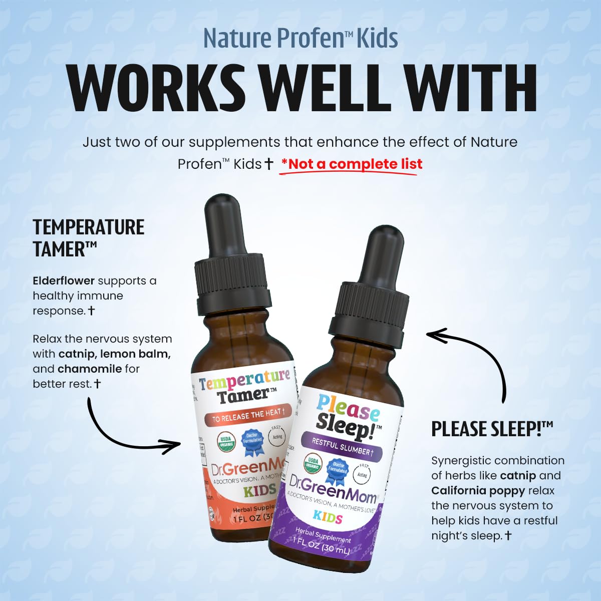Dr. Green Mom Nature Profen Kids liquid herbal supplement cap open