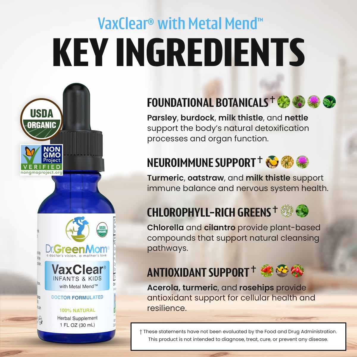 Dr.GreenMom Herbal Liquid Drops for Kids 85g in a glass of water
