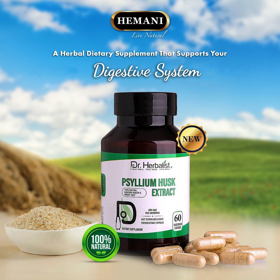 Dr. HERBALIST Psyllium Husk Extract Capsules with a glass of water