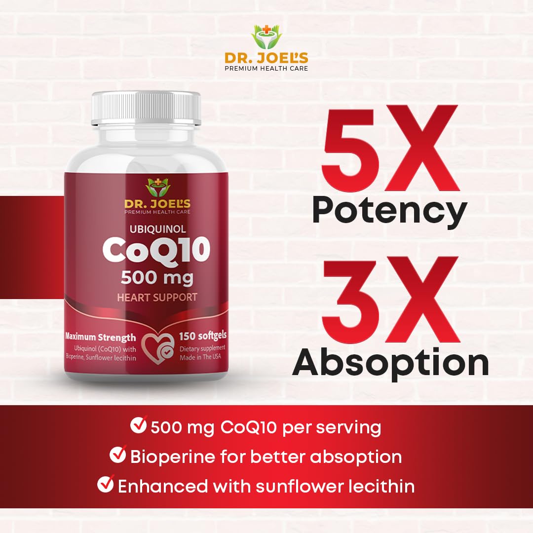 Dr. JOEL'S Coenzyme Q10 500mg supplement back view with nutritional information