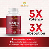 Dr. JOEL'S Coenzyme Q10 500mg supplement back view with nutritional information
