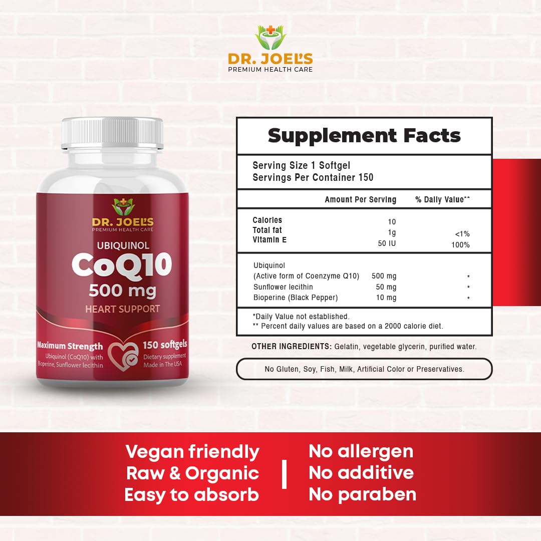 Dr. JOEL'S Coenzyme Q10 500mg supplement packaging details
