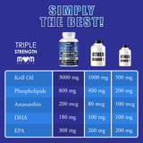Dr. JOEL'S krill oil supplement softgels on a wooden surface