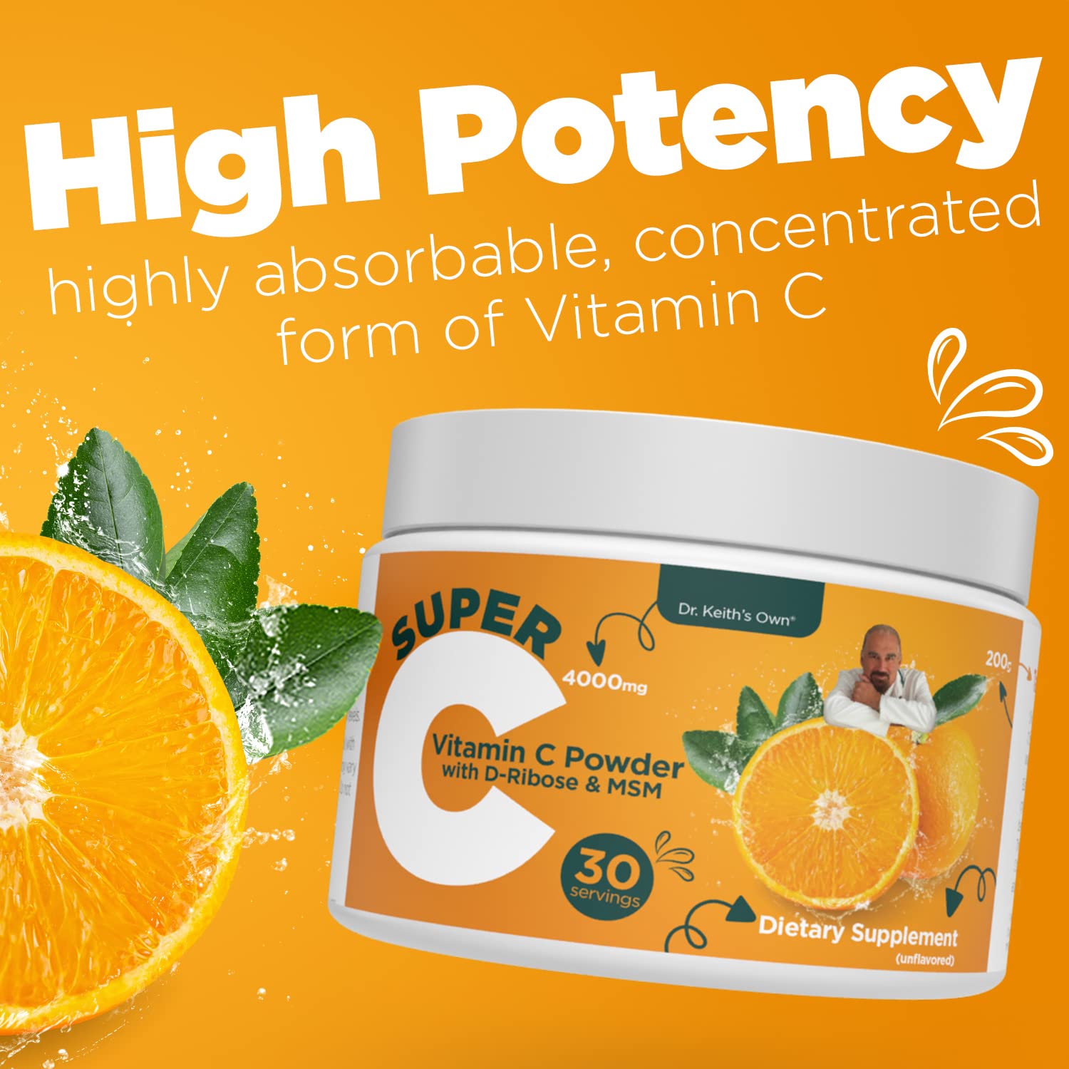 Dr. Keith's Own Vitamin C Powder 7.05oz back view